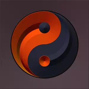 Tekening van ying yang teken in geleidelijke rode en zwarte kleur