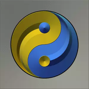 Ying yang teken in geleidelijke goud en blauw kleur vectorafbeeldingen