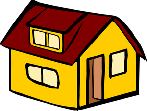 Vektorový obrázek žluté řadového domu s červenou střechou