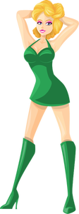 Young lady in green dress and tall boots