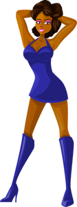 Donker gevild model in blauwe kleding