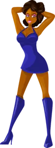 Dark-skinned model in blue clothes