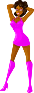 Stripper Lady dalam gaun merah muda