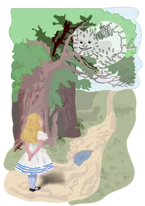 La gata sobre el árbol conecta el dibujo vectorial de puntos