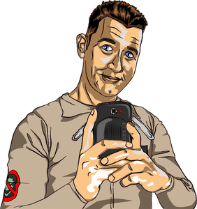 Vector clip art of boy taking a photograph with a mobile phone