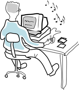 Illustrazione vettoriale di uomo al computer