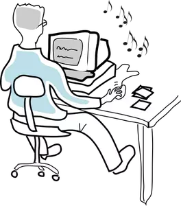 Ilustração em vetor de homem no computador