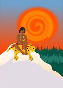 Vector clip art of lady sitting on tiger skin