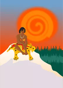 Vector clip art of lady sitting on tiger skin