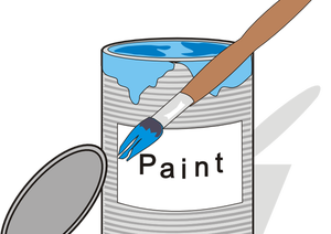 Latta di vernice blu e pennello vettoriale illustrazione