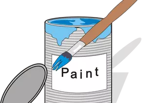 Lata de pintura azul y pincel vector illustration