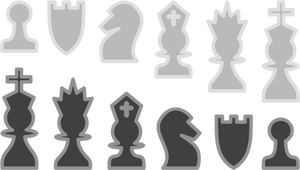 Miniaturi vector set de piese de şah negru şi alb