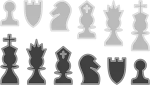Clipart vetorial de conjunto de peças de xadrez preto e branco