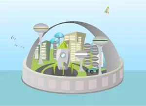Vector illustration of futuristic city skyline in color