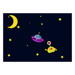 Alien und UFO in Raum Cartoon-Vektor-Bild