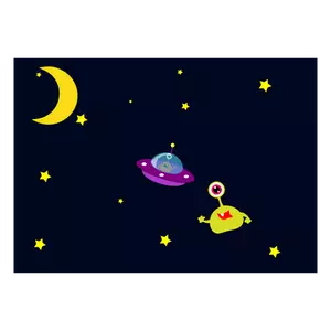 Extraterrestre y OVNI-UFO en espacio de dibujos animados vector de la imagen