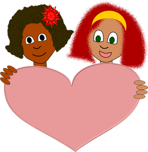 Vector image of girlfriends holding a heart