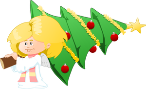 Christmas tree carrying angel vector clip art