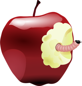 Ilustraţia vectorială de vierme într-un măr