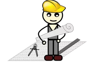 Vector drawing of architect with compass and ruler