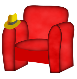 Cadeira vermelha e chapéu.