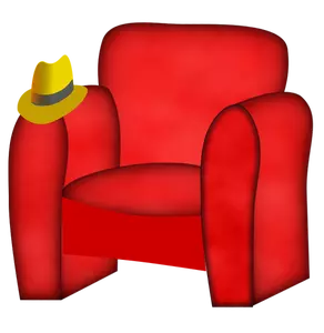 Roter Stuhl und Hut.