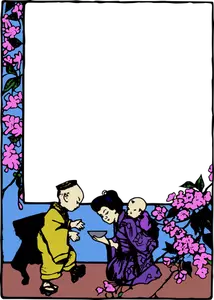 Ilustración de vector de marco color familia asiática