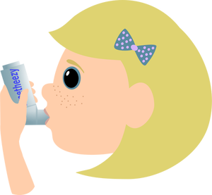 Vector image of young girl using asthma spray