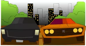 Vektor-ClipArts von bunten Cartoon Autos laufen auf der Straße