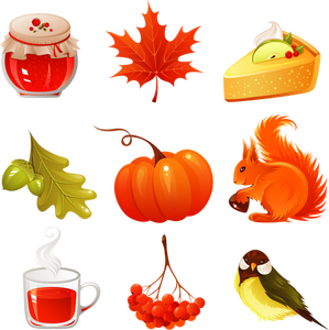 Vector image of selection of autumn icons set