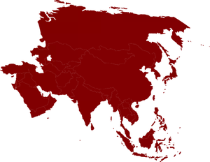 Värillinen kartta Aasian vektorikuvasta