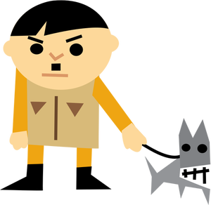 Cartoon vector graphics of a man with a dog