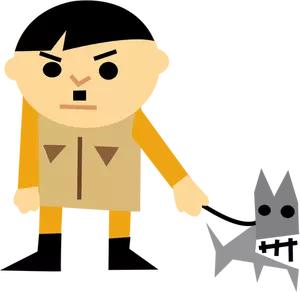 Desenhos animados gráficos vetoriais de um homem com um cachorro