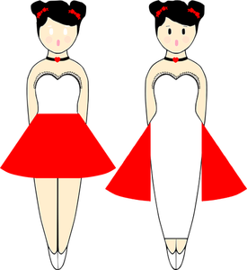 Vector image of ballerinas in red dresses