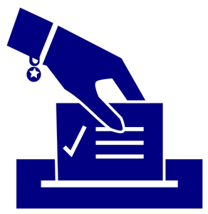 Vector graphics of ballot box with ladies' hand putting in a ballot paper