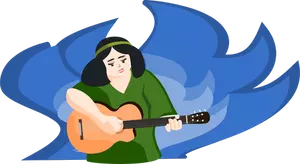 Vrouw spelen gitaar vectorillustratie