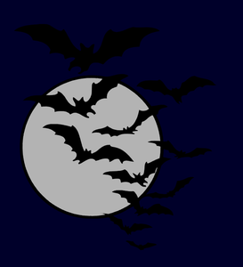 Vektoripiirros Halloween-lepakoista, jotka lentävät Moon taustalla.