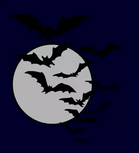 Vetor desenho de morcegos Halloween voando com a lua no fundo.