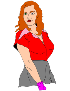 Vector image of man looking woman in red shirt