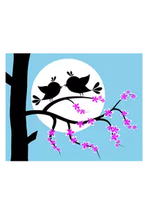 Two romantic birds in the moonlight vector clip art