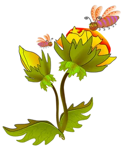Abeilles sur une illustration vectorielle de fleur