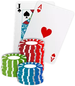 Vektorové ilustrace kasino čipy pokerových karet