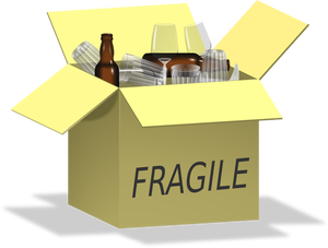 Vector de la imagen de la caja llena de artículos frágiles