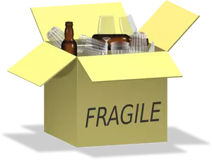 Vector de la imagen de la caja llena de artículos frágiles
