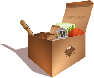 Illustrazione vettoriale della scatola di cartone piena di spazzatura