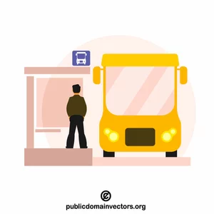 버스 정류장과 노란색 버스