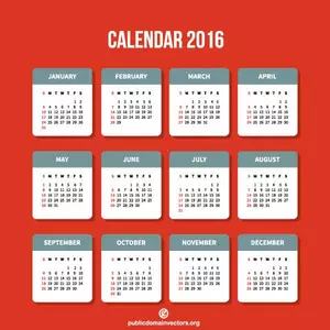 Calendario 2016 in formato vettoriale