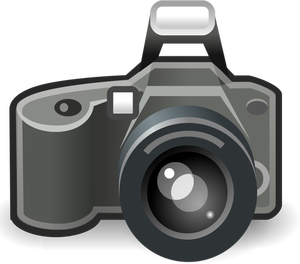 Fotocamera met flits grijswaardenafbeelding vector