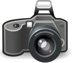 Valokuvakamera, jossa on flash harmaasävyvektorikuva