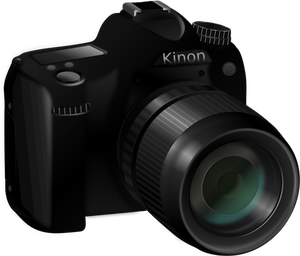 Photorealistic vector image of a professional camera with long lens